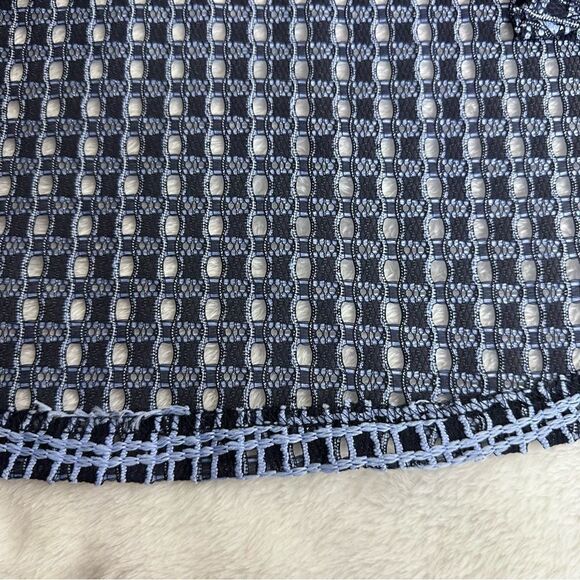 Yushi top large navy and periwinkle blue open weave loose fit cowl neck elbow sl - Picture 10 of 10